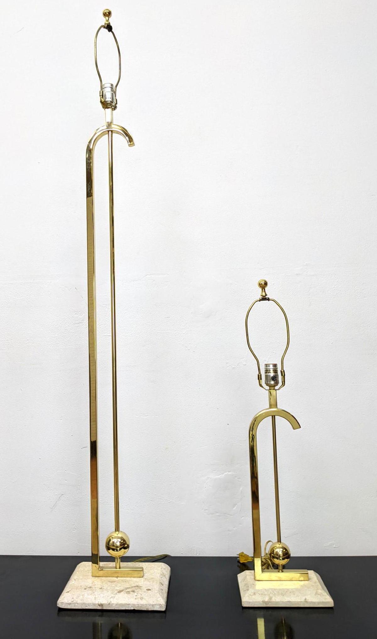2pc Brass and Travertine Marble Lighting. Floor Lamp. M (1 of 10)