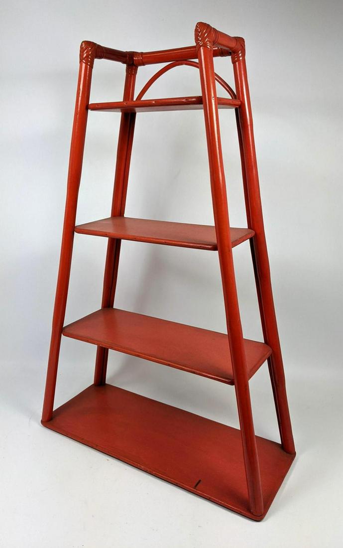Rattan Etagere Shelf Unit.  Painted Red (1 of 9)