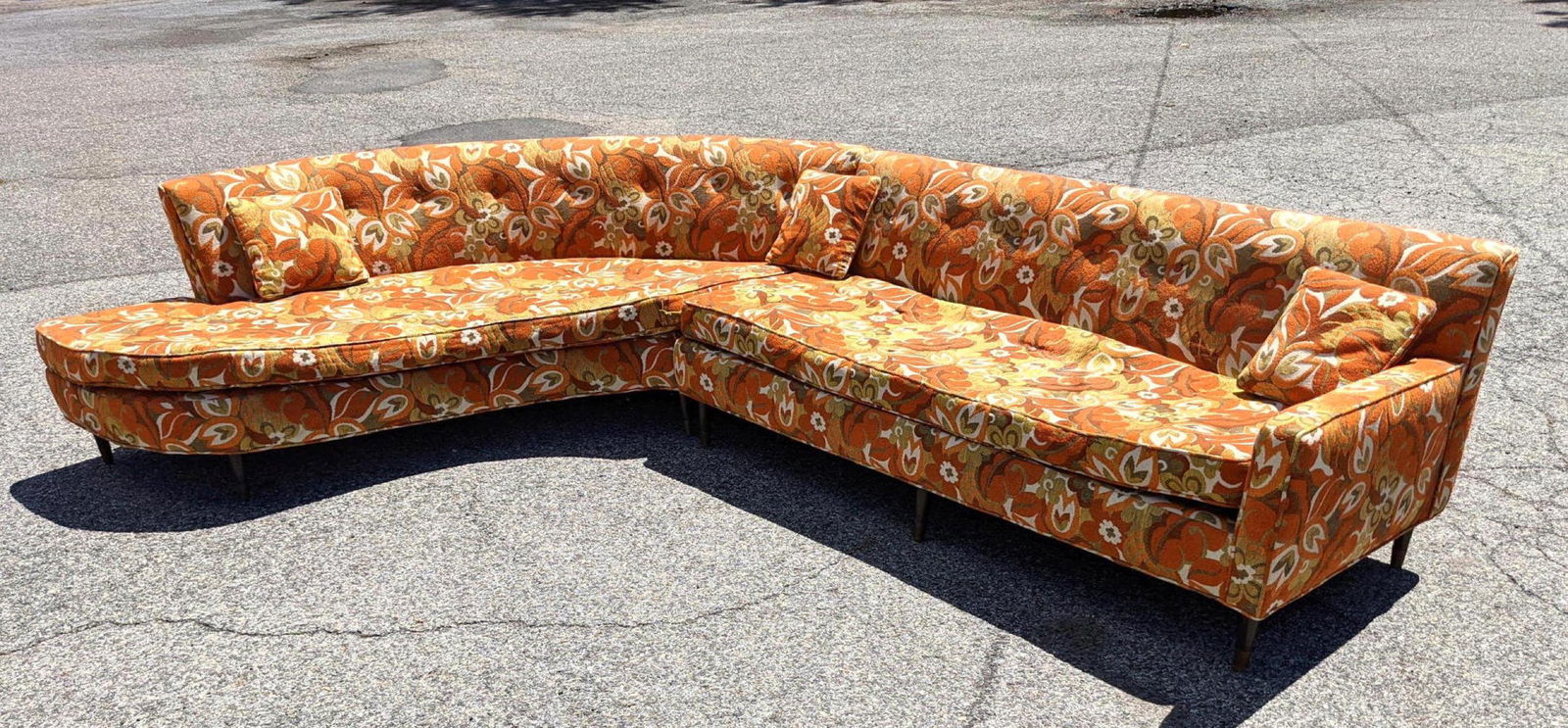50s Modern 2 Section Sofa Couch. Vibrant Fabric. Eboniz (1 of 20)