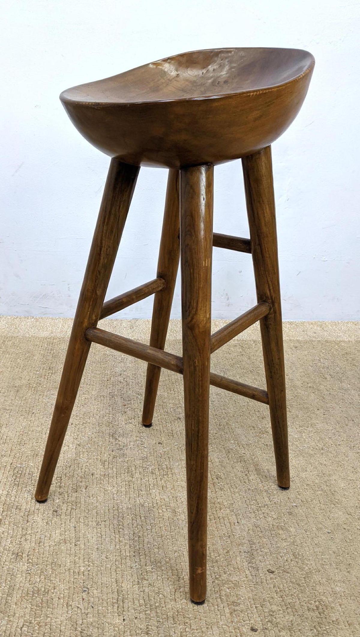 Solid Wood Tall Stool with Bowl Form Seat. (1 of 10)