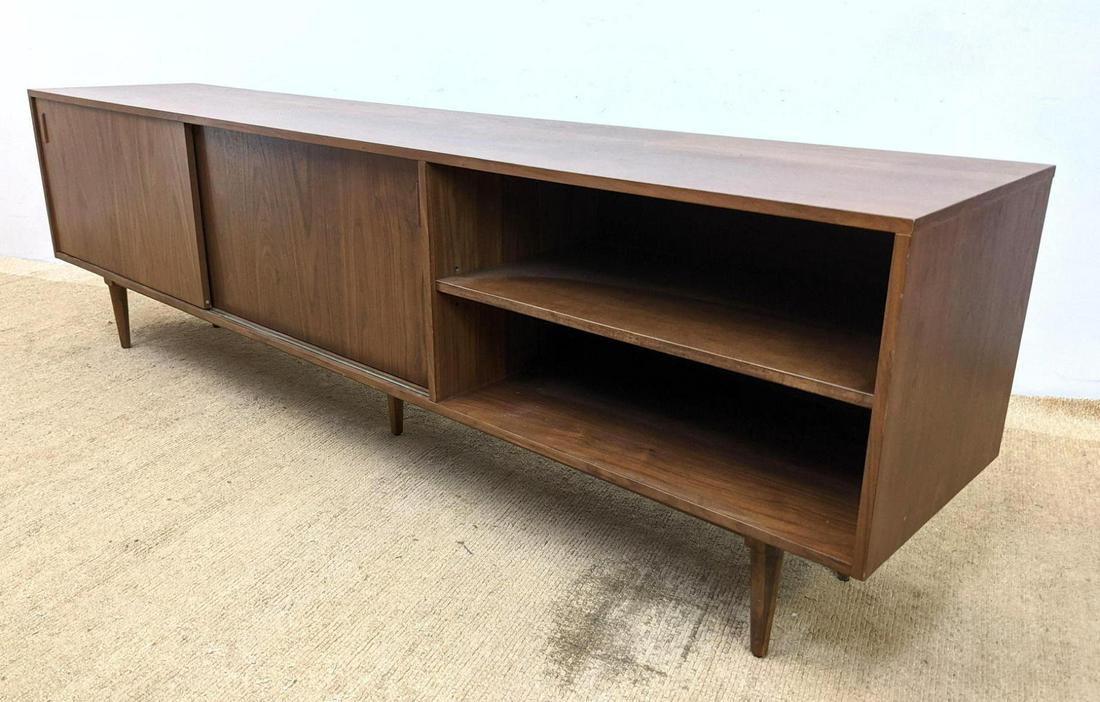 Long American Modern Sliding Door Credenza Cabinet.: Long American Modern Sliding Door Credenza Cabinet. -- Dimensions: H: 28 inches: W: 94 inches: D: 19 inches ---