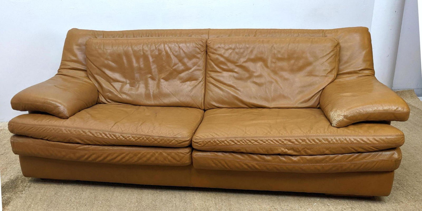 Large Brown Leather Sofa Couch. Roche Bobois Style (1 of 12)