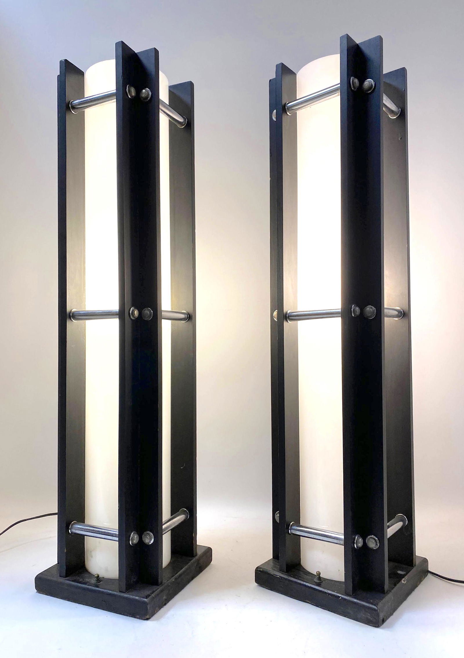 Pair Tall Modernist Table Lamps. wood frames. (1 of 16)