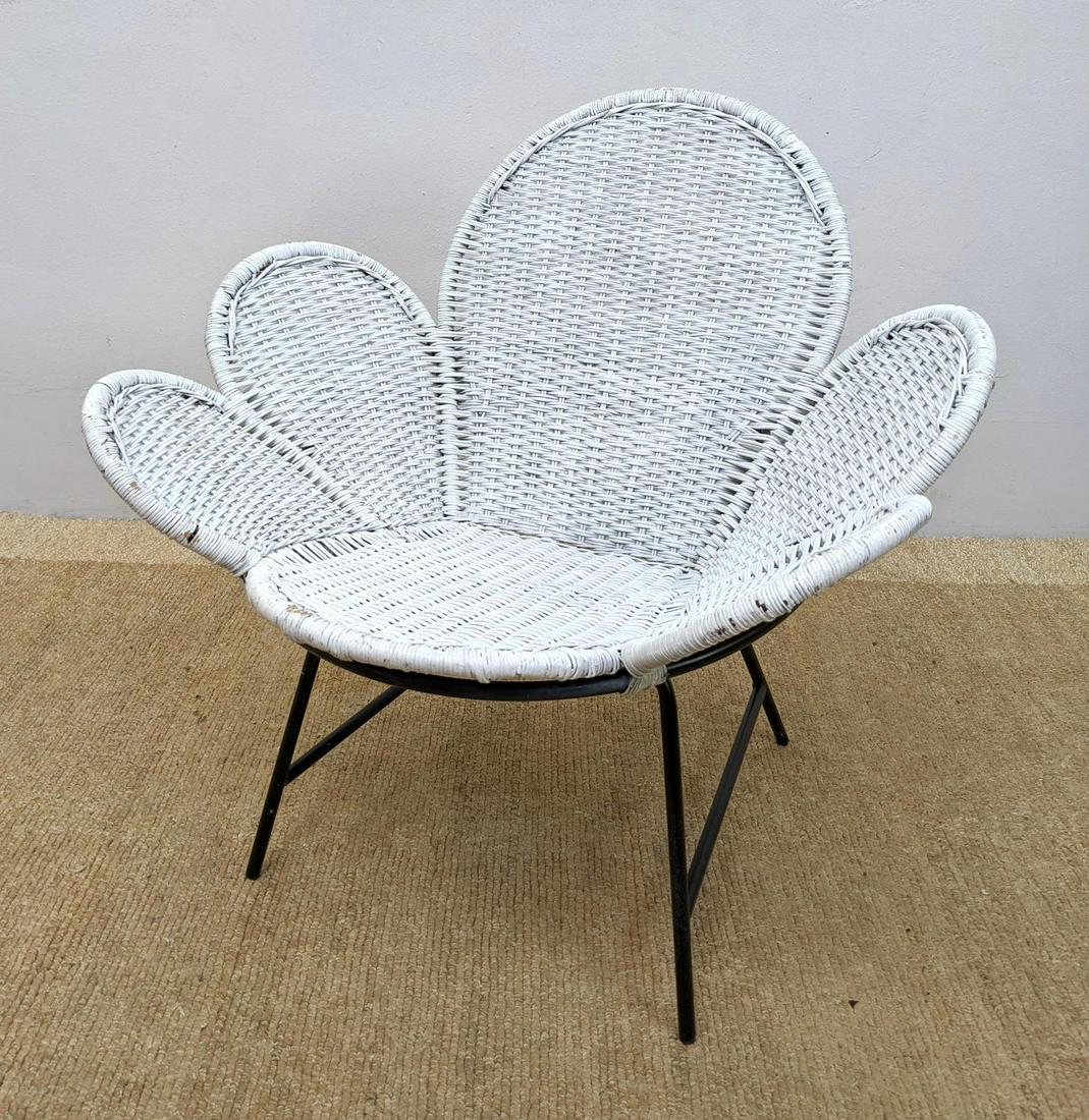Woven Wicker Petal Shaped Lounge Chair. Painted White. (1 of 9)