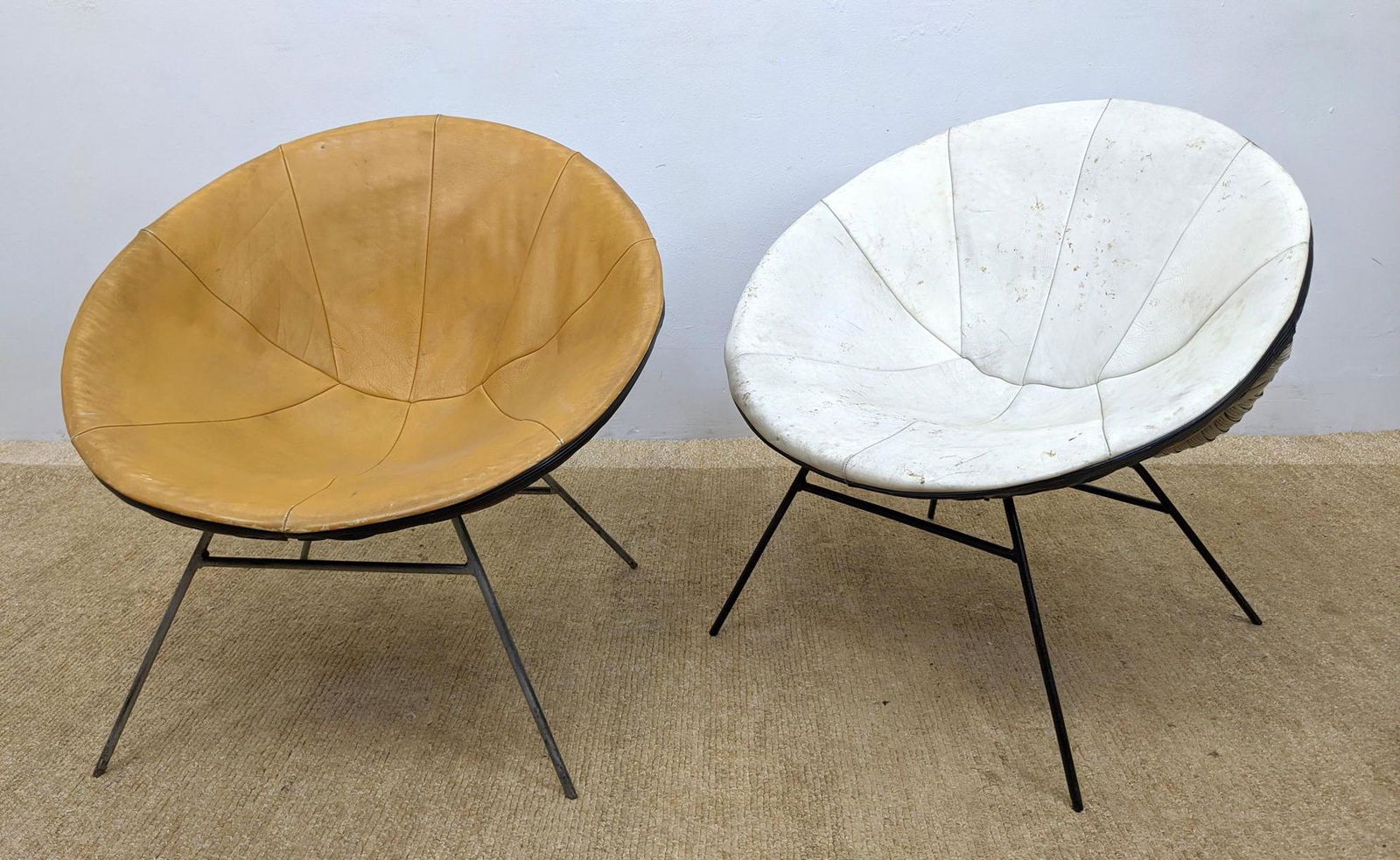 2pc Woven Rattan Papasan style Lounge Chairs. Iron Rod (1 of 11)