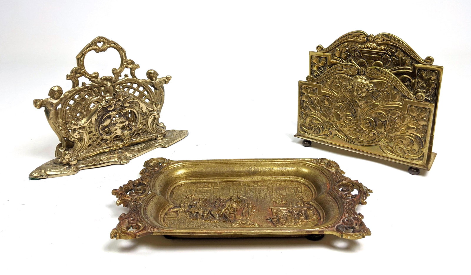 3pcs Vintage Brass Desk Accessories. Two Letter Holders (1 of 17)