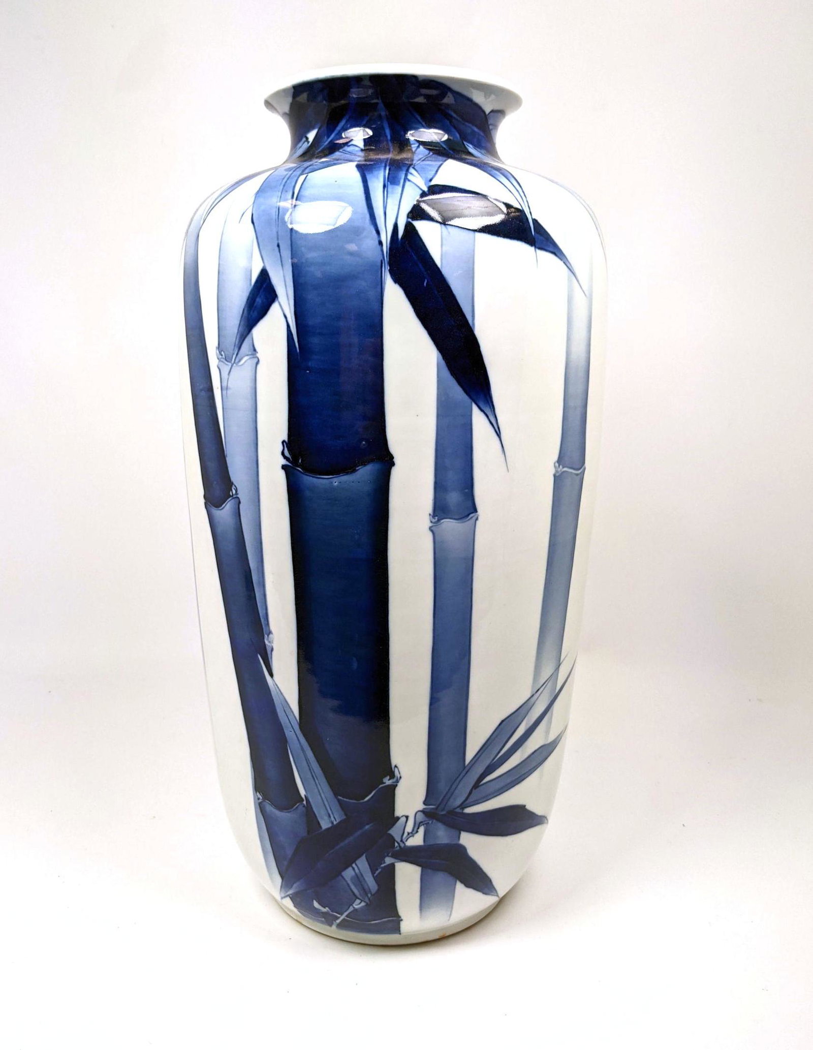 19" Tall Ceramic Art Pottery Vase. Painted blue bamboo (1 of 9)
