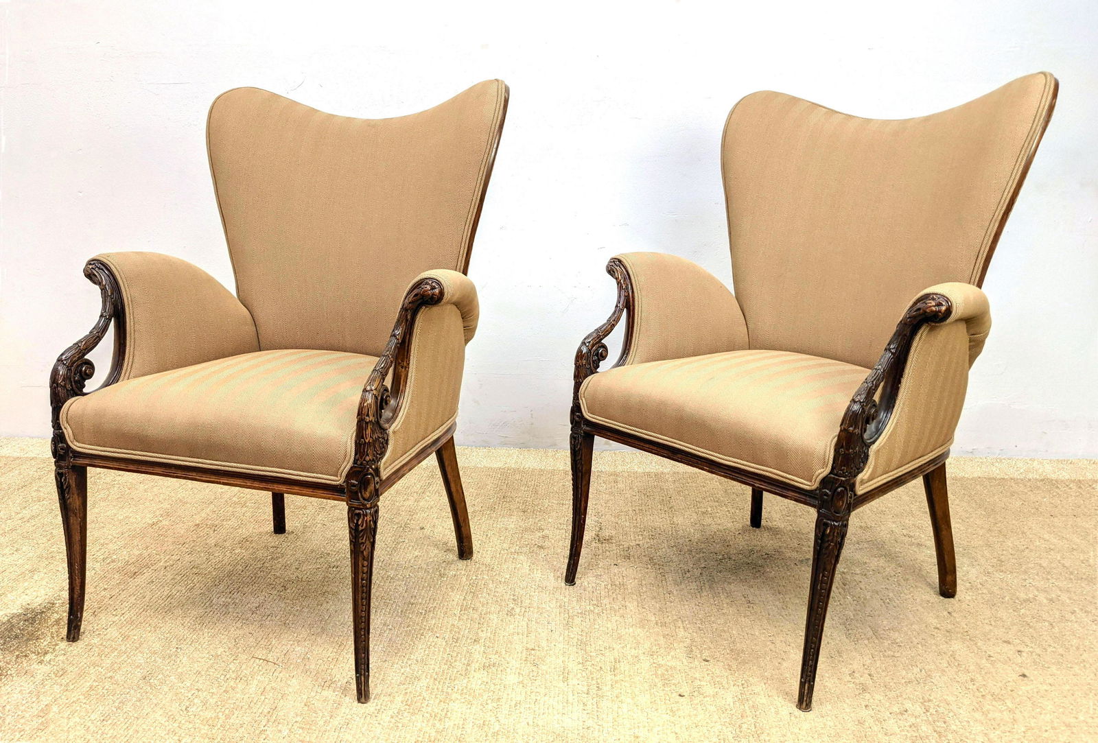 Pair Carved Mahogany Fireside Lounge Chairs. Carved Mah (1 of 10)