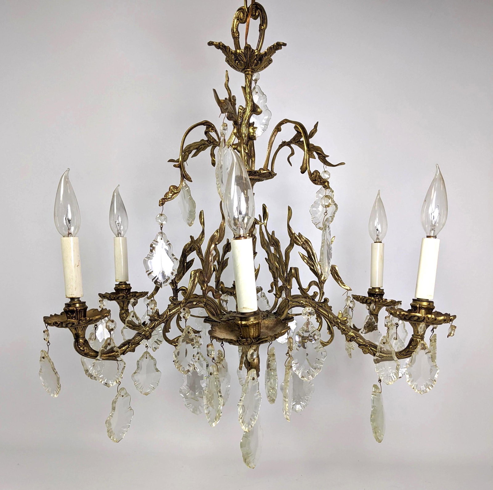 Decorative Brass Hanging Chandelier. Six arms support c (1 of 19)