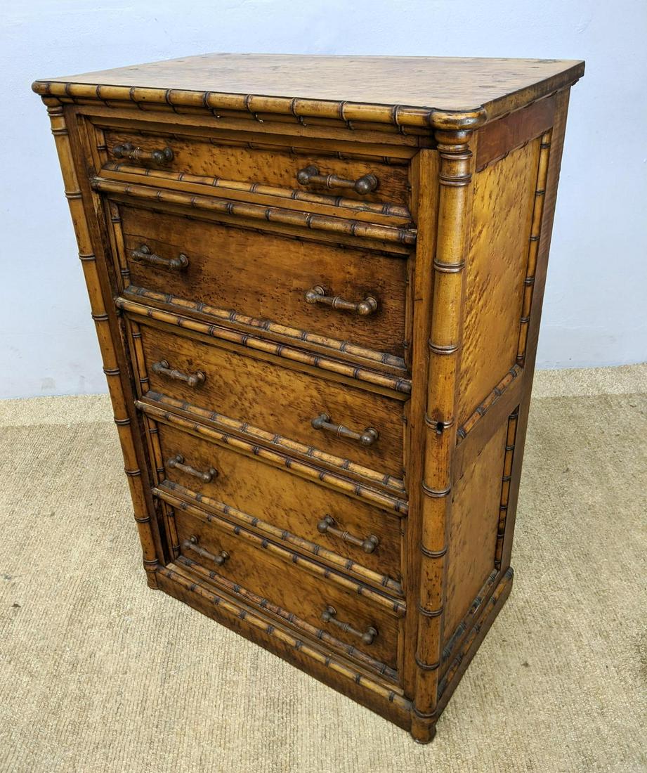 Birds Eye Maple Bamboo Trim Tall Dresser Chest Drawers