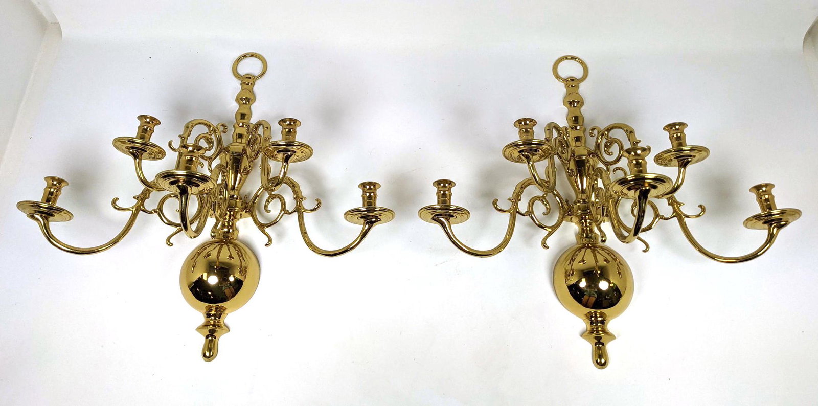 Pr Five Arm Candle Wall Sconces. Brass (1 of 12)