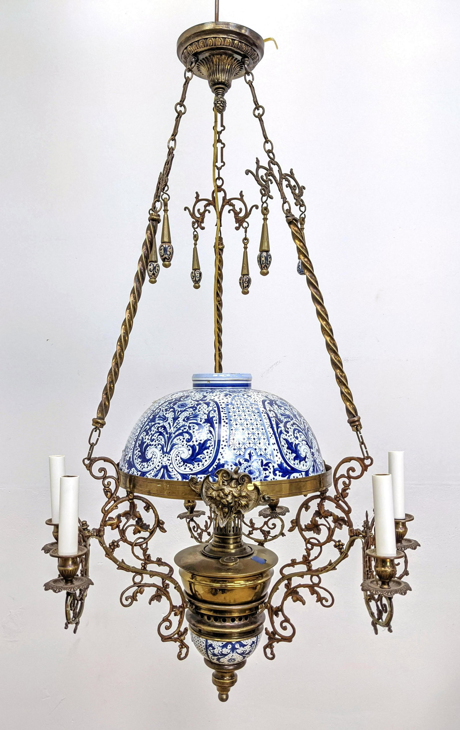 Blue and White Porcelain Chandelier: Blue and White Porcelain Chandelier -- Dimensions: H: 43 inches: W: 19 inches: D: 19 inches ---
