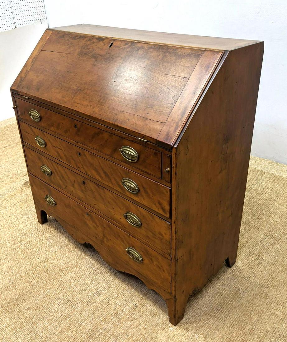 Antique Drop Front Desk. Scalloped base trim. Brass pul (1 of 15)