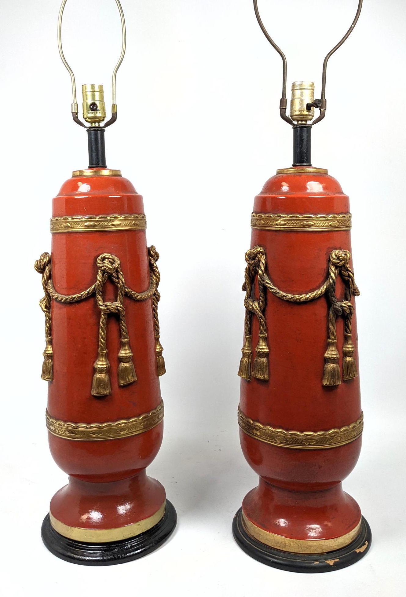 Pr Decorator Glazed Ceramic Table Lamps. Cinnabar Color (1 of 11)