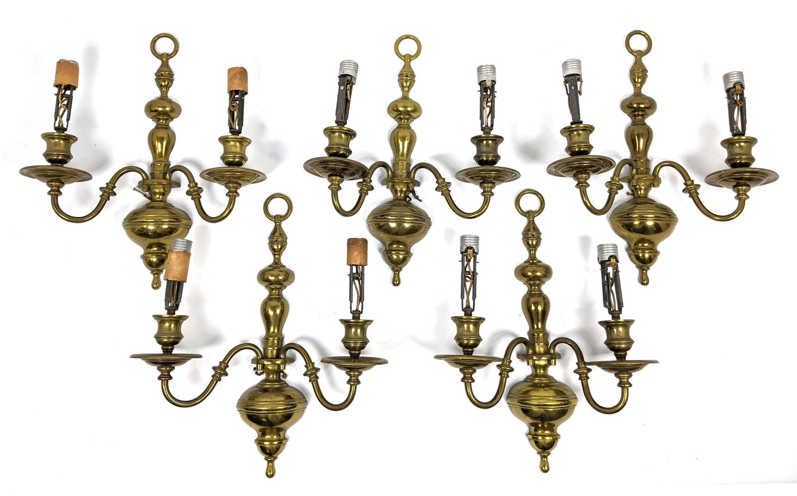 Set 5 Matching Brass Two Arm Wall Sconces. Candle Light (1 of 11)