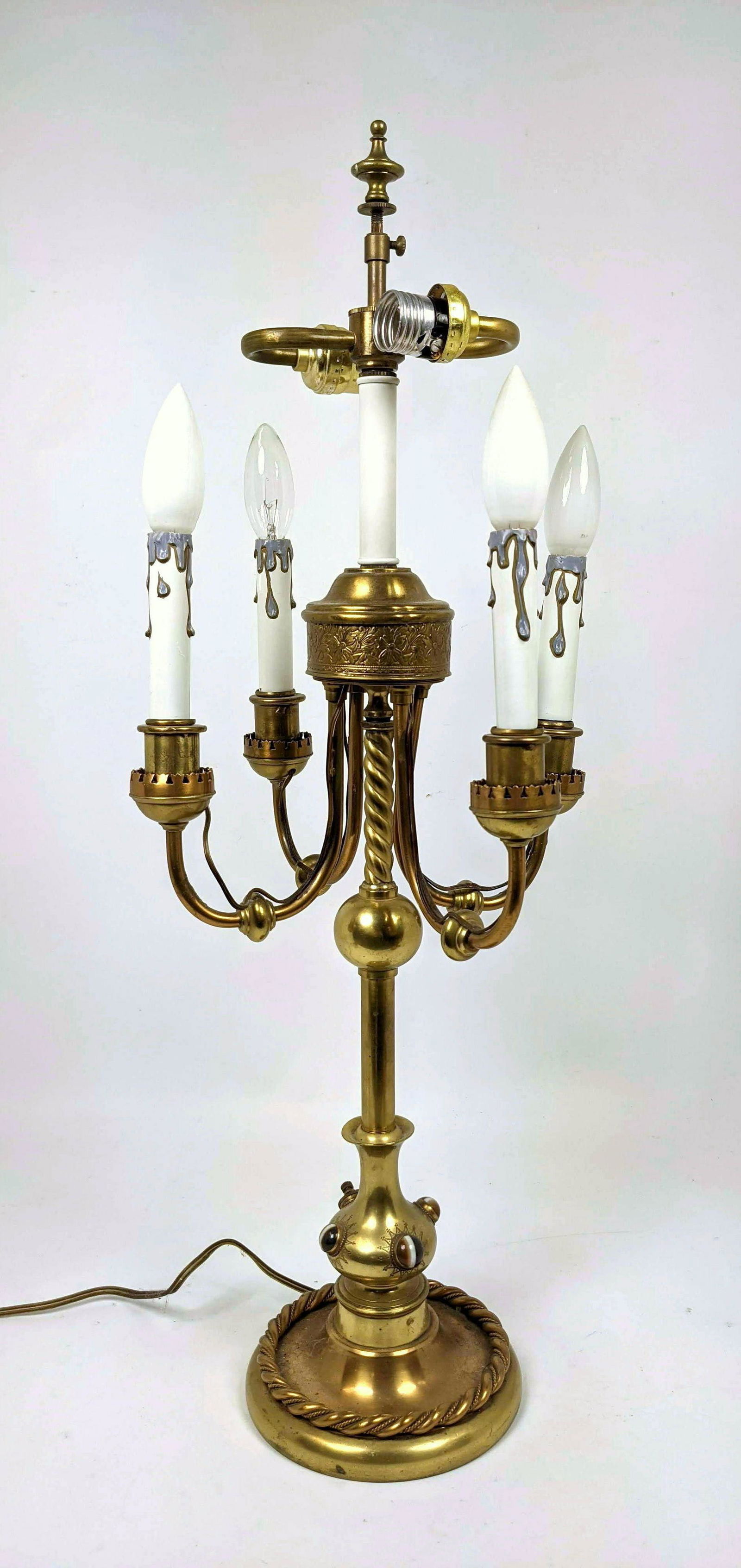 Antique Brass Candle Table Lamp with Jewels. (1 of 11)