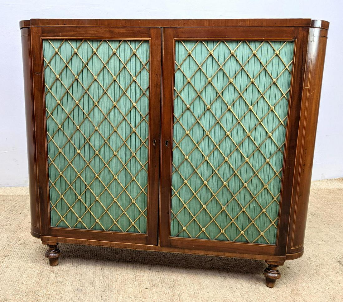 Antique 2 Door Classical Cabinet.  Brass lattice doors (1 of 17)