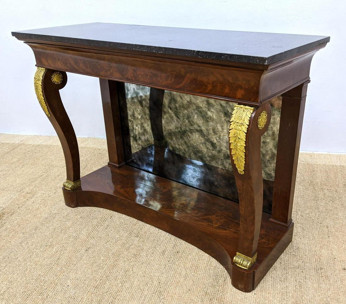 Marble Top Pier Console Table. Gilt Metal Trim on Curve (1 of 18)