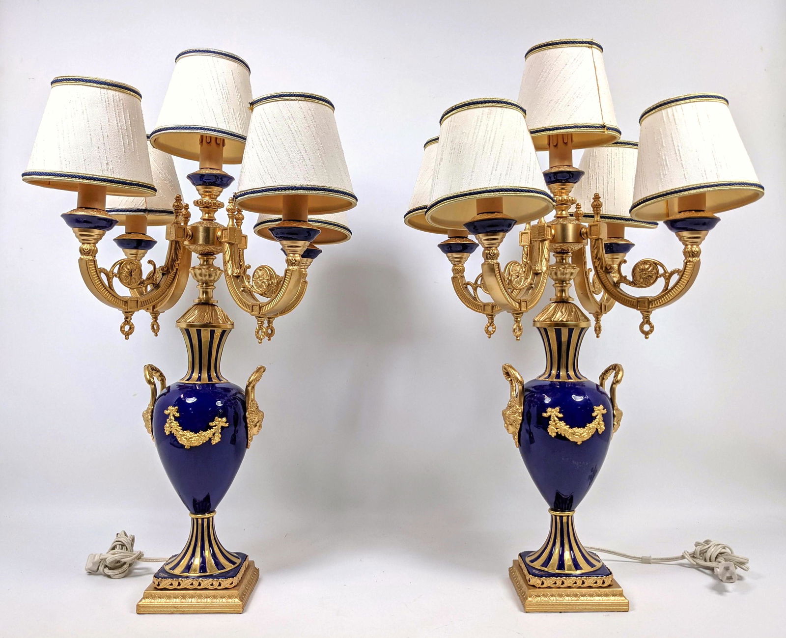 Pair CORSI ITALIA Candle Table Lamps.  Cobalt Porcelain (1 of 12)