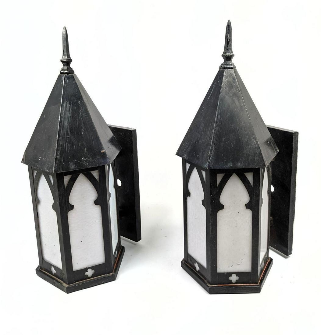 Pr Vintage Gothic Arch Metal Wall Lantern Sconces. Milk (1 of 14)