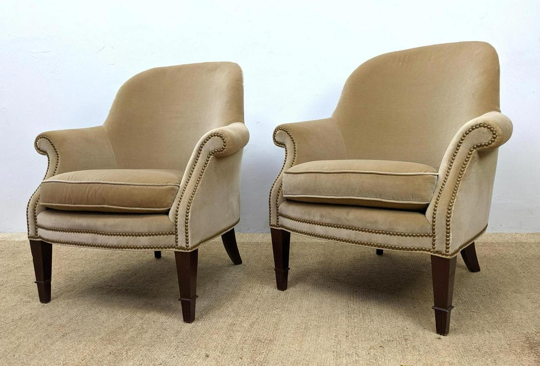 Pair BAKER Milling Road Lounge Chairs. Brass tacks. (1 of 11)