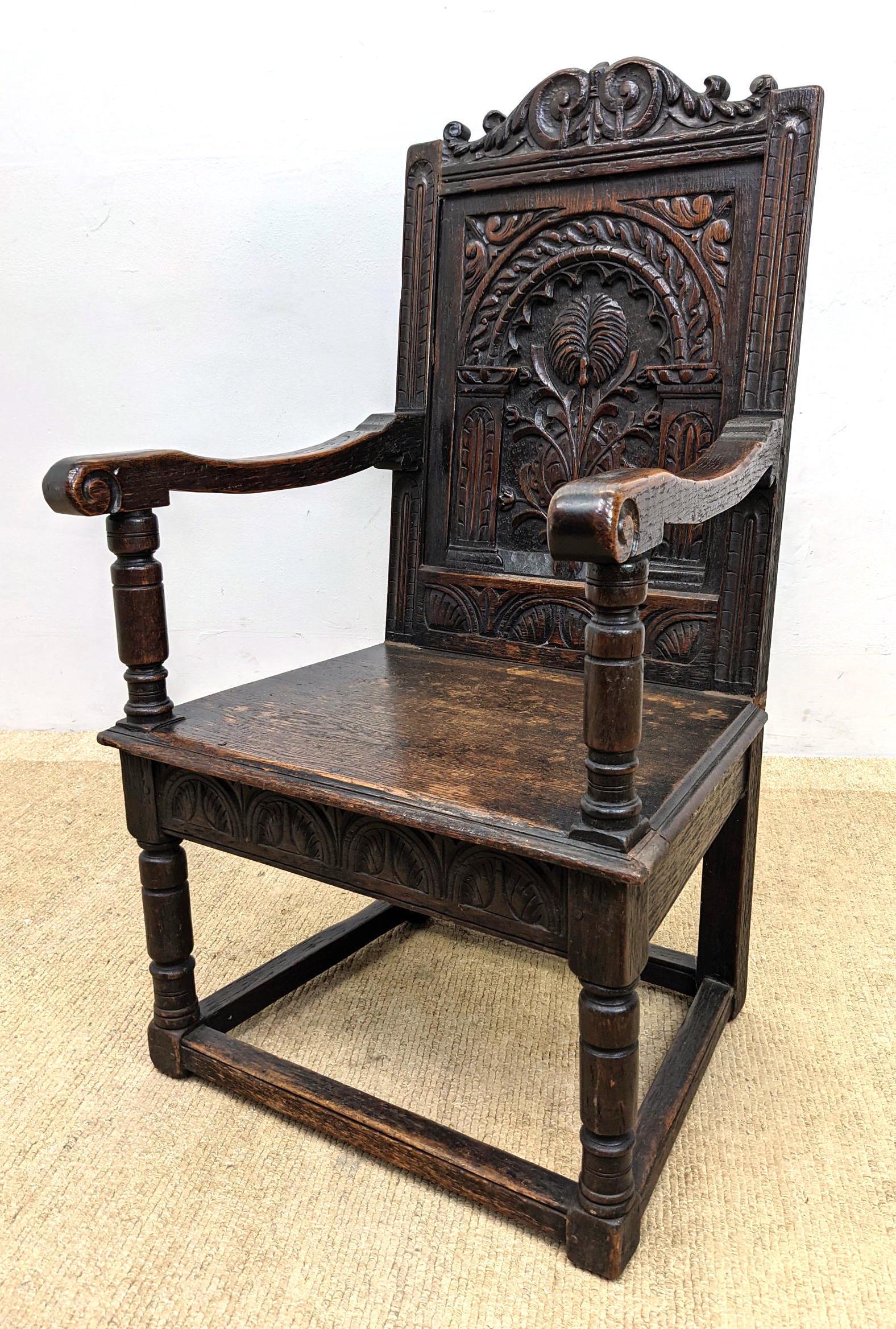 Heavily Carved Gothic Arm Chair. Overall wear. (1 of 12)