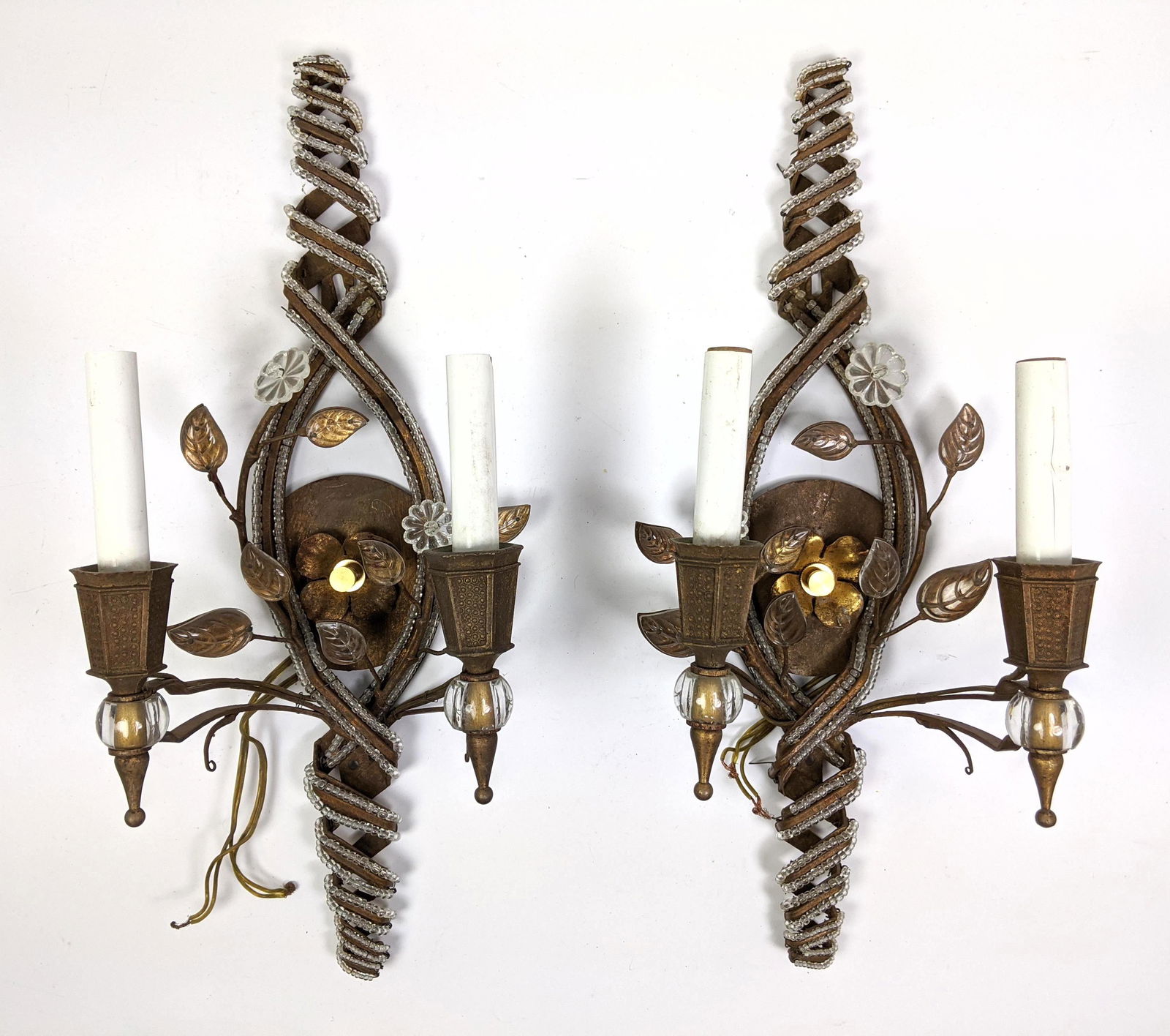Pr Vintage Murano Italian style Wall Sconces. Glass bea (1 of 17)