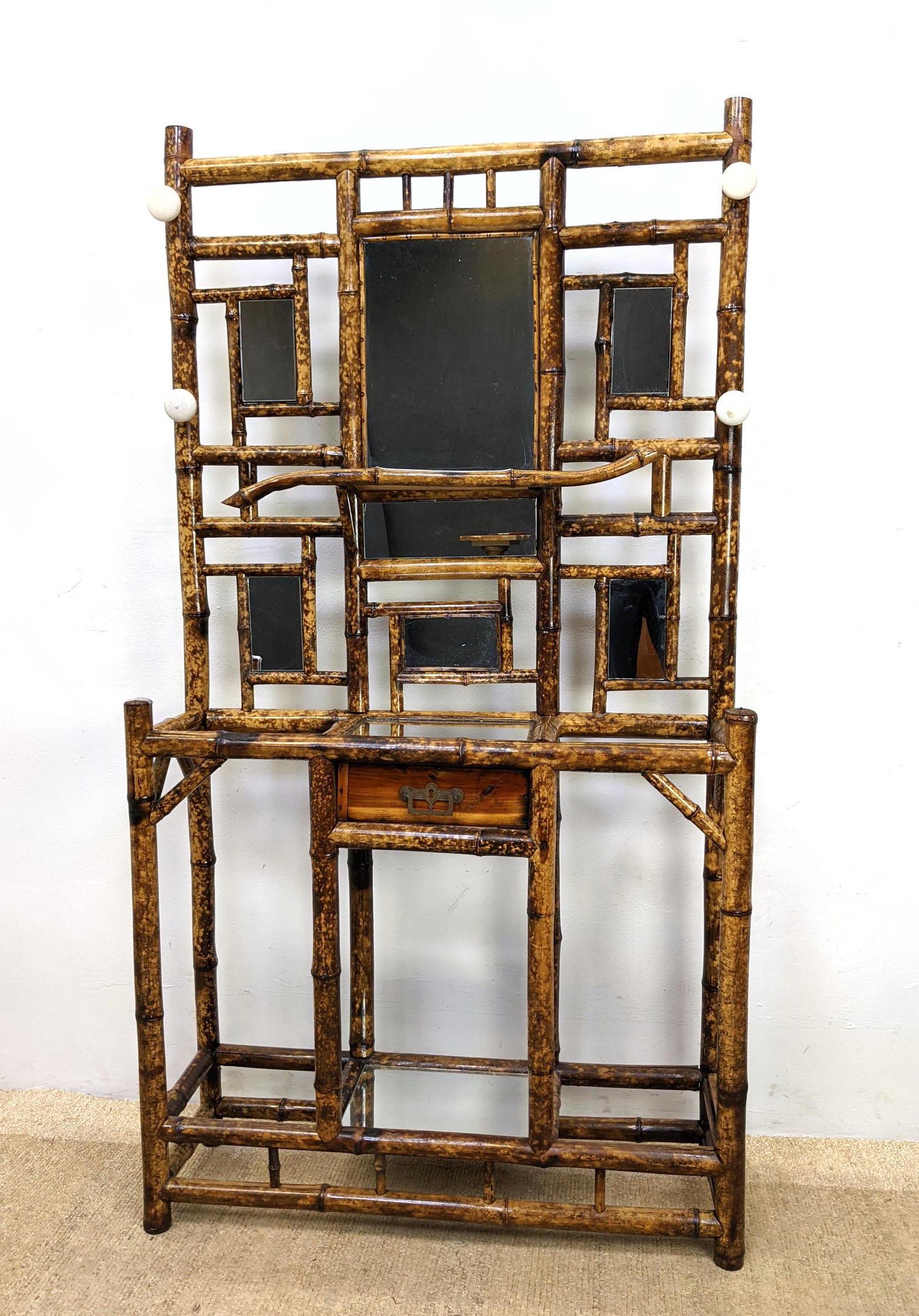 Vintage Large Standing Bamboo Hall Coat Hat Rack. Mirro (1 of 18)