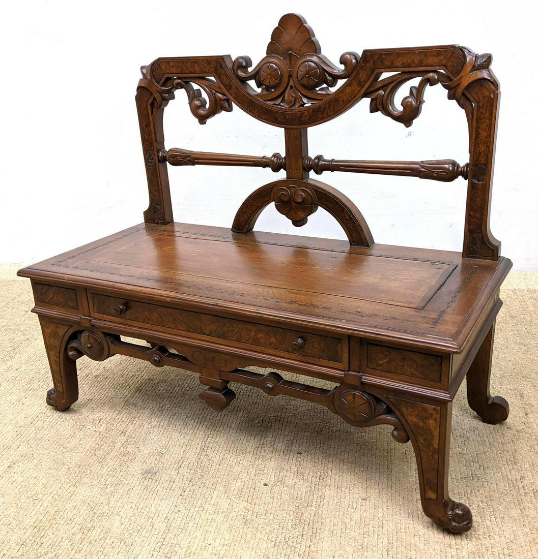 Victorian Bench Low Table with 1 Drawer. Eastlake. (1 of 16)
