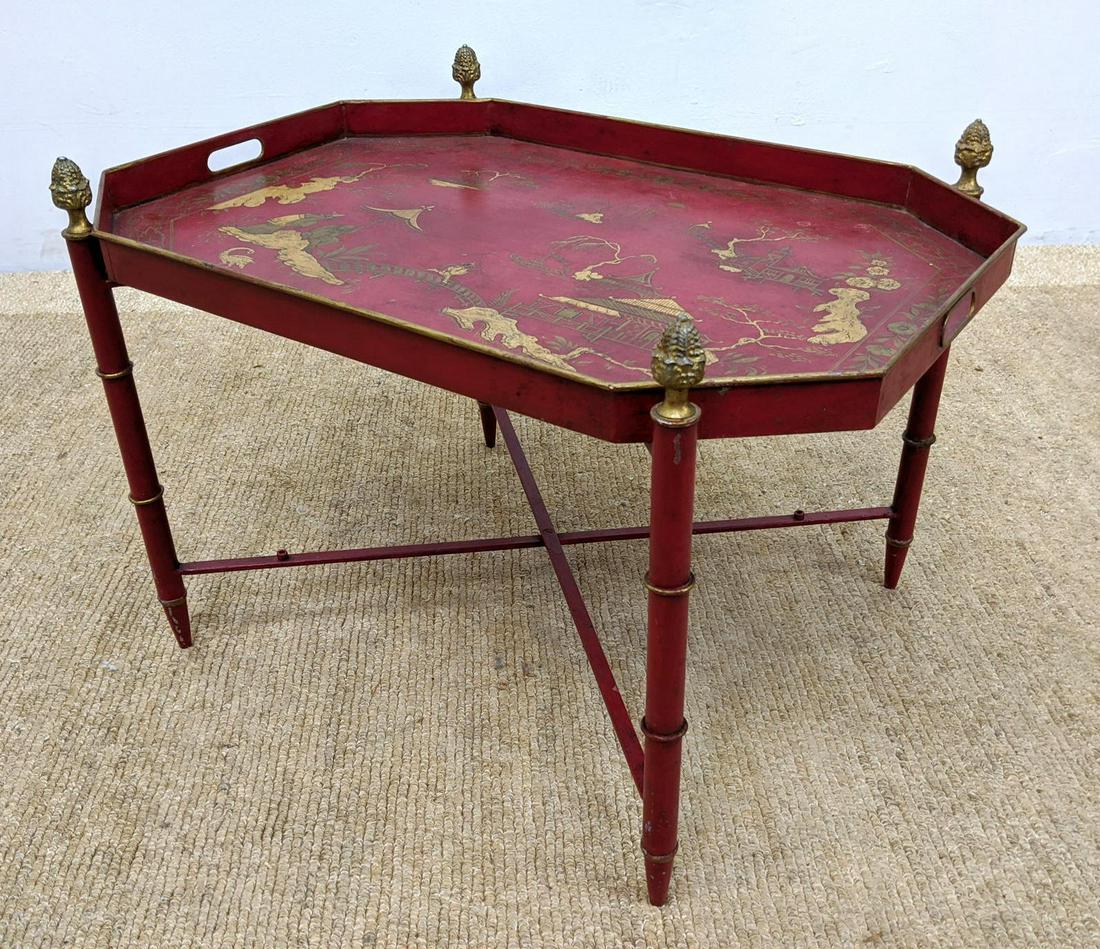 BERGDORF GOODMAN Red Lacquered Tray Table. Asian Design (1 of 16)