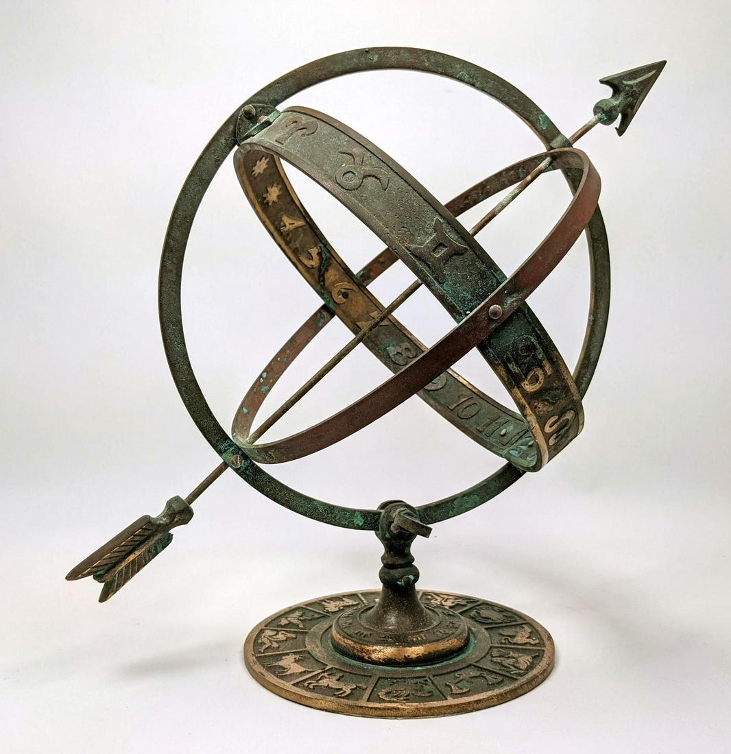 Brass Armillary with Zodiac Signs.: Brass Armillary with Zodiac Signs. -- Dimensions: H: 15 inches: W: 15 inches: D: 10.75 inches ---