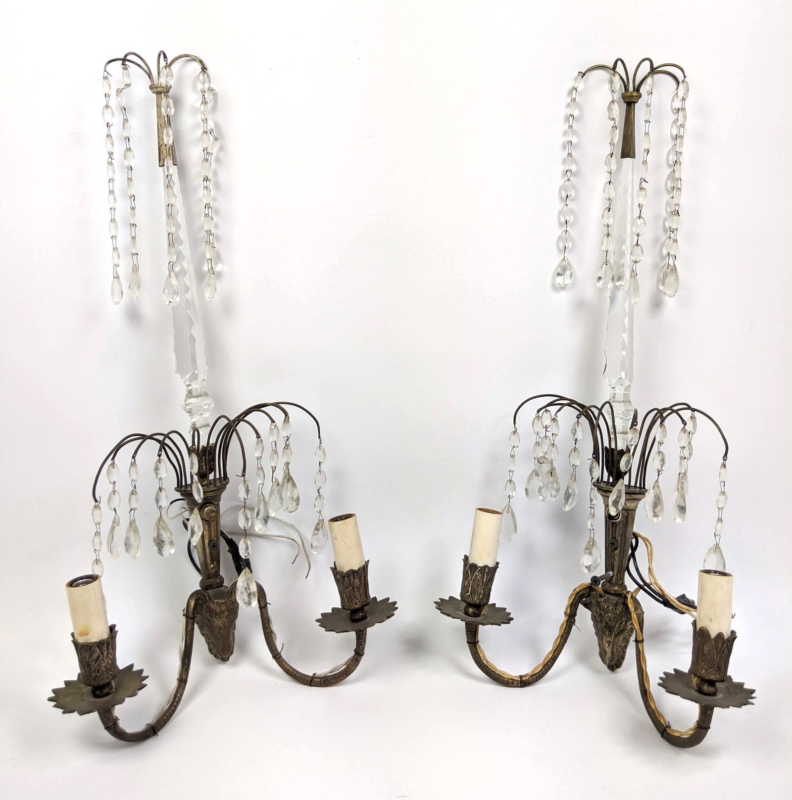 Pr Metal Ram's Head Wall Sconces.  Cascading dangle cry (1 of 14)
