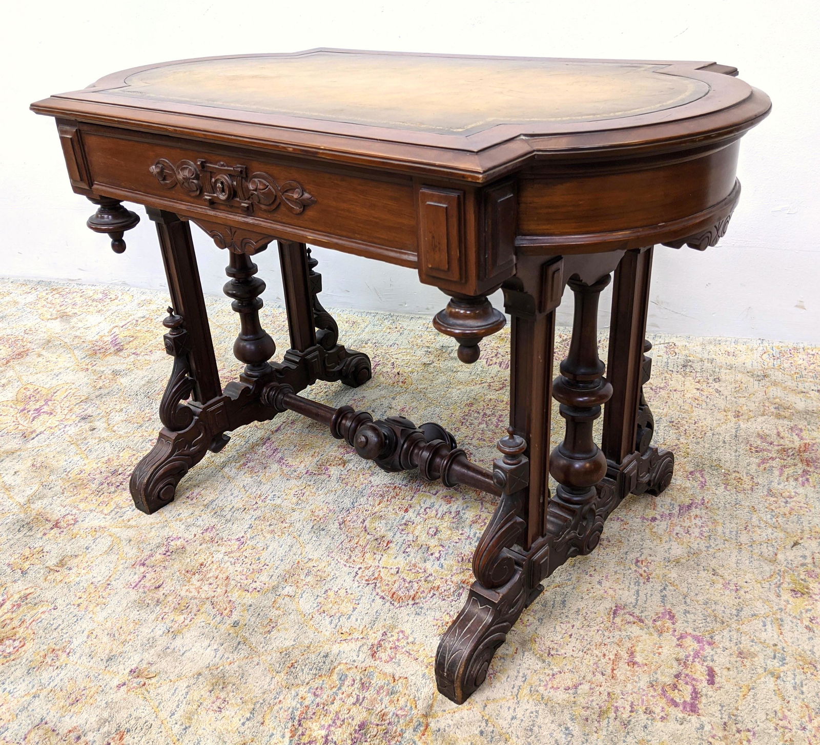Victorian Walnut Center Table with 1 Drawer.  Leather t (1 of 18)