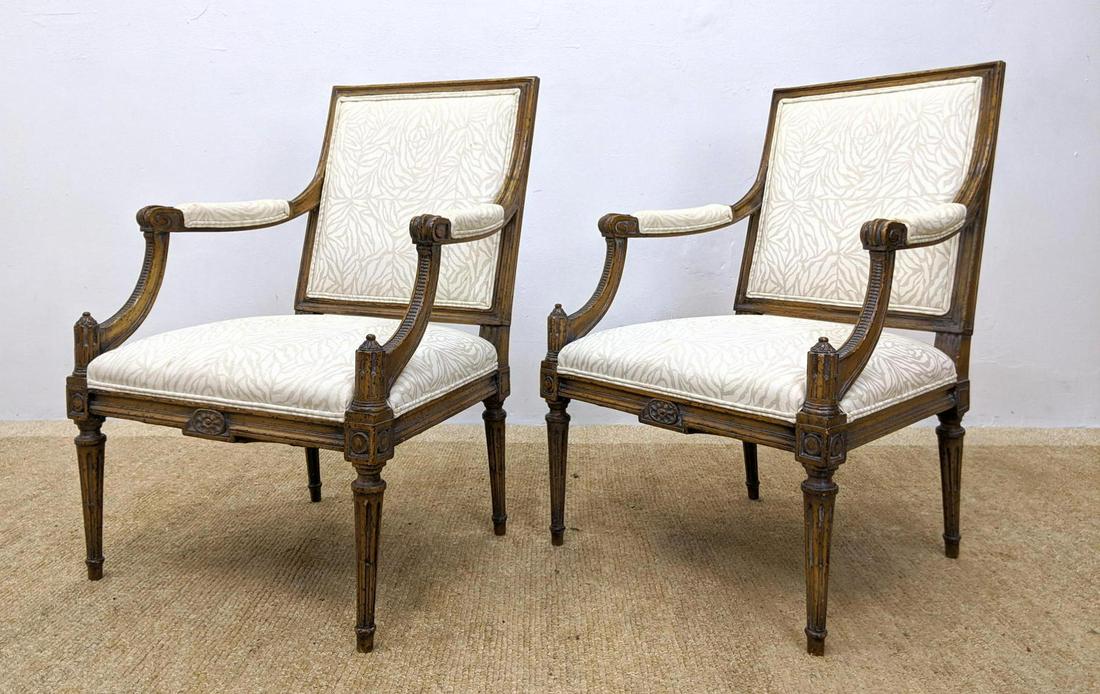Pr Upholstered Fauteuils Arm Chairs. Carved frames with (1 of 12)