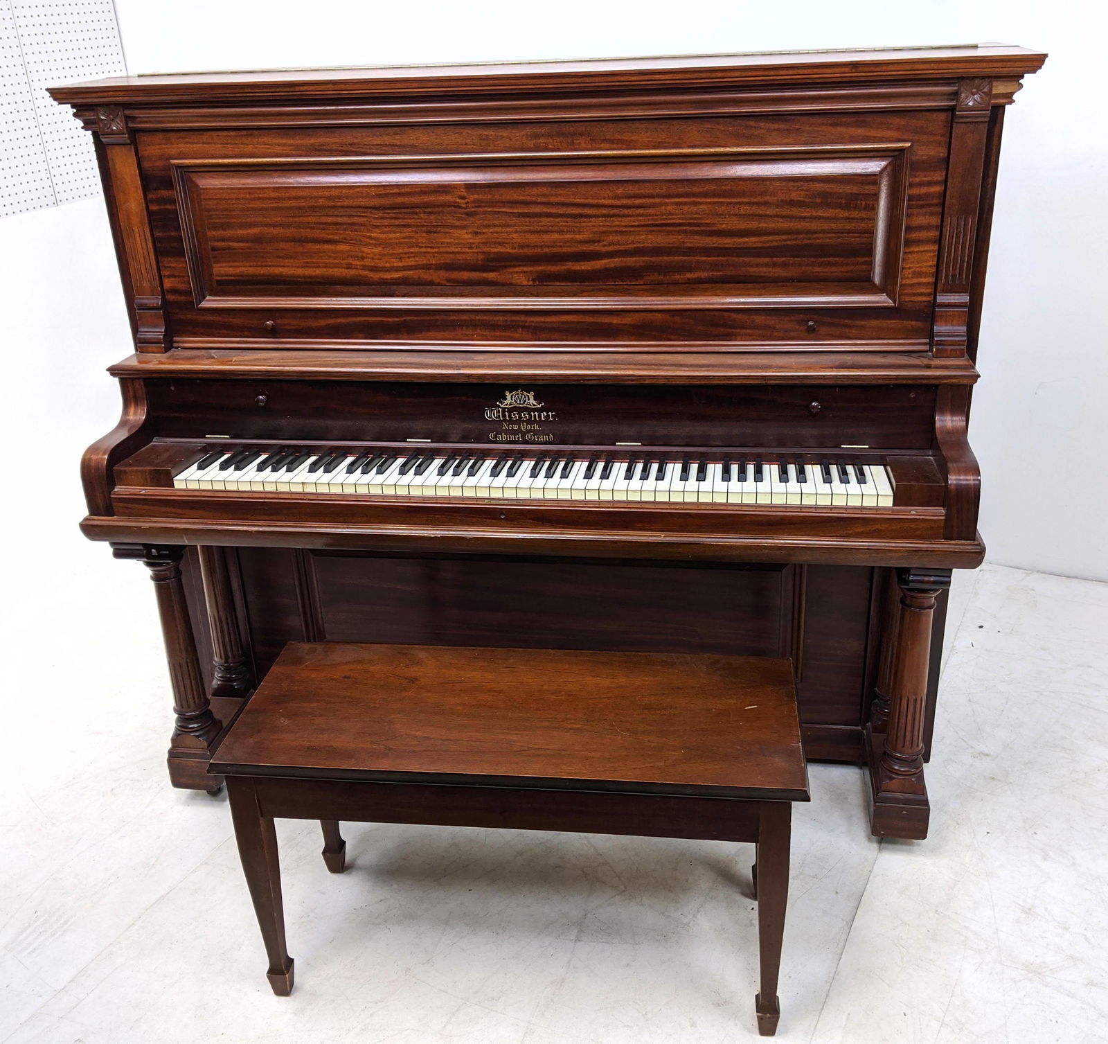 Antique WISSNER Upright Cabinet Grand Piano. And Stool (1 of 1)