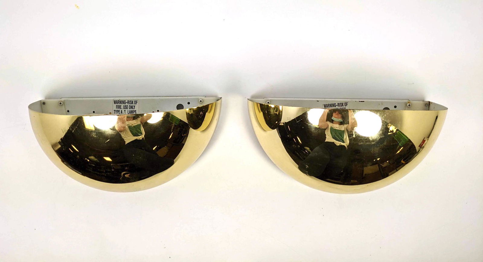 Pr HALO LIGHTING Brass Semi Round Wall Sconces.: Pr HALO LIGHTING Brass Semi Round Wall Sconces. -- Dimensions: H: 6 inches: W: 12 inches: D: 7 inches ---