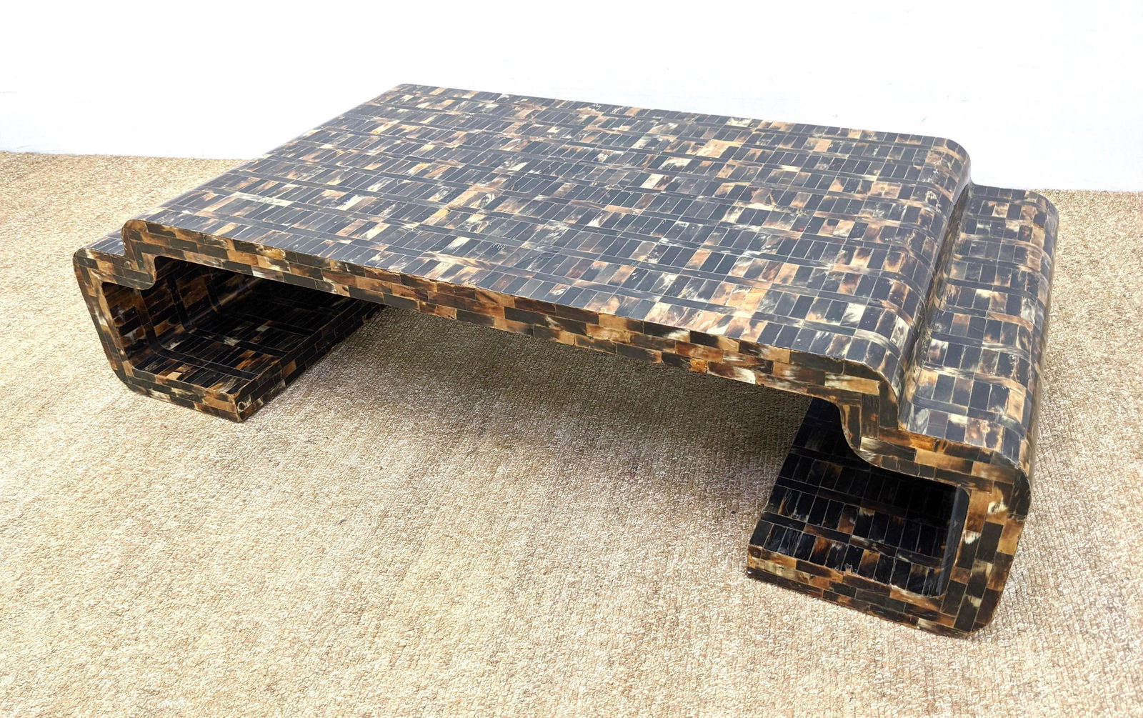 Karl Springer Style Tessellated Horn Coffee Cocktail Ta: Karl Springer Style Tessellated Horn Coffee Cocktail Table. Made in Columbia. -- Dimensions: H: 15 inches: W: 60 inches: D: 30 inches ---