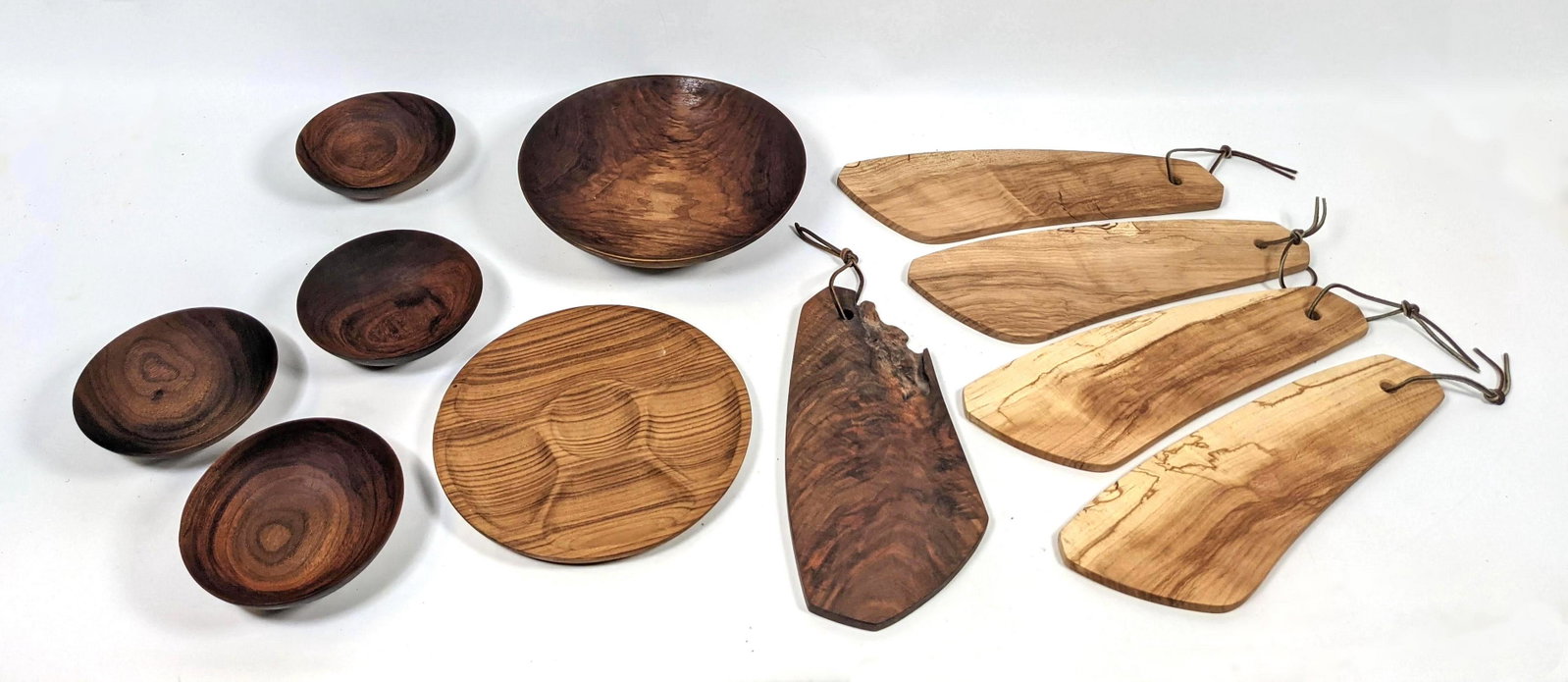 11pc Collection Artisan Woodworker Wood Items. Five JOH: 11pc Collection Artisan Woodworker Wood Items. Five JOHN CHARRY, New Hope, Bowls. Five Wood Cheese/Serving Boards also included. -- Dimensions: H: 2.5 inches: W: 11 inches: D: 11 inches ---