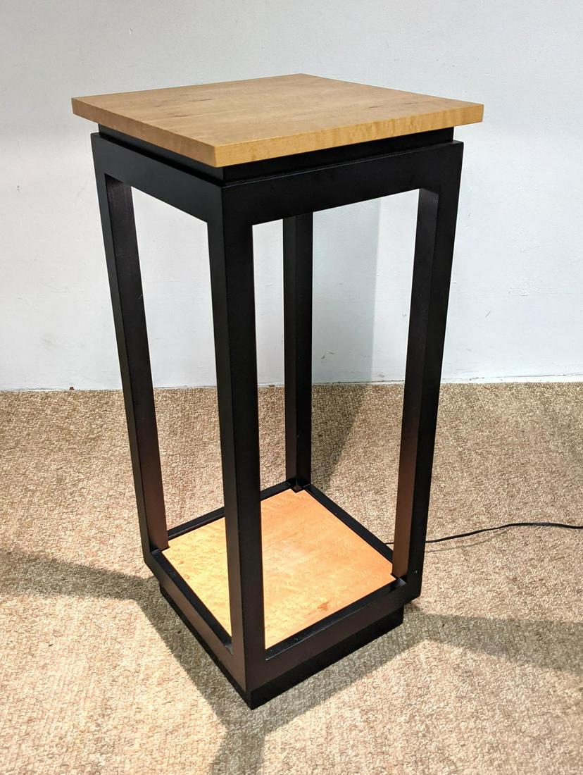 HUSTON and Co Light Up Modernist Pedestal. Open form Di: HUSTON and Co Light Up Modernist Pedestal. Open form Display Stand. with Maple Top. Marked Huston & Co, Poland Springs, Maine. American Made. Electrified. -- Dimensions: H: 32 inches: W: 14 inches: D:
