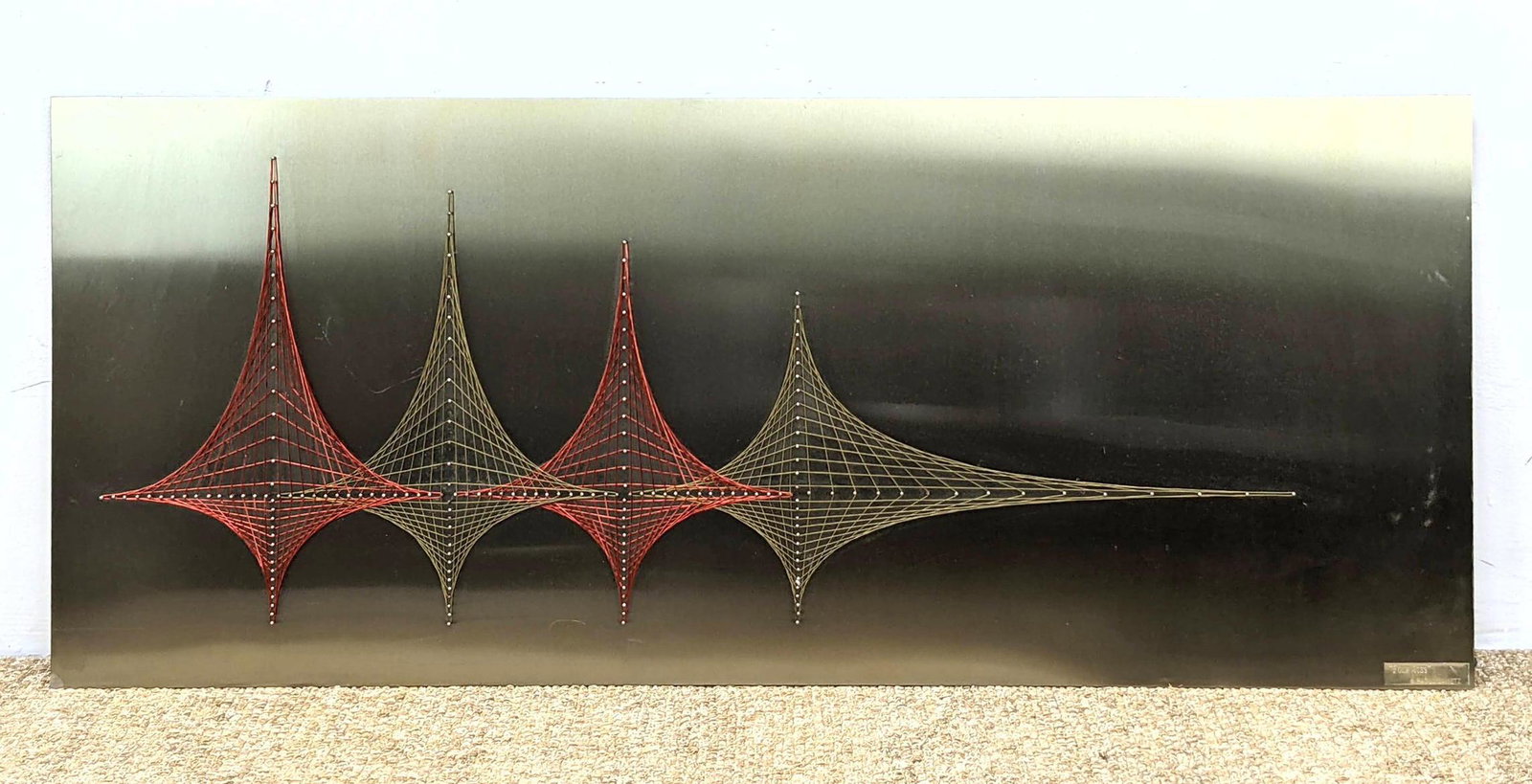 RAOUL LAMETZ "Four Aces" Modernist Wire Art. Wall sculp: RAOUL LAMETZ "Four Aces" Modernist Wire Art. Wall sculpture Steel Panel. Signed. -- Dimensions: H: 20 inches: W: 48 inches: D: .5 inches ---