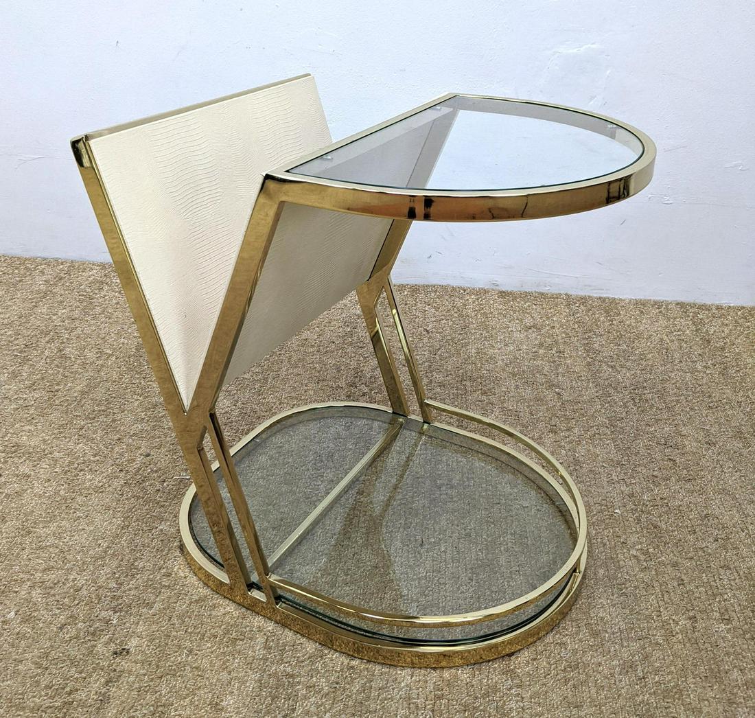Modern Brass & Glass Side Table with Magazine rack.: Modern Brass & Glass Side Table with Magazine rack. -- Dimensions: H: 22 inches: W: 22 inches: D: 18 inches ---