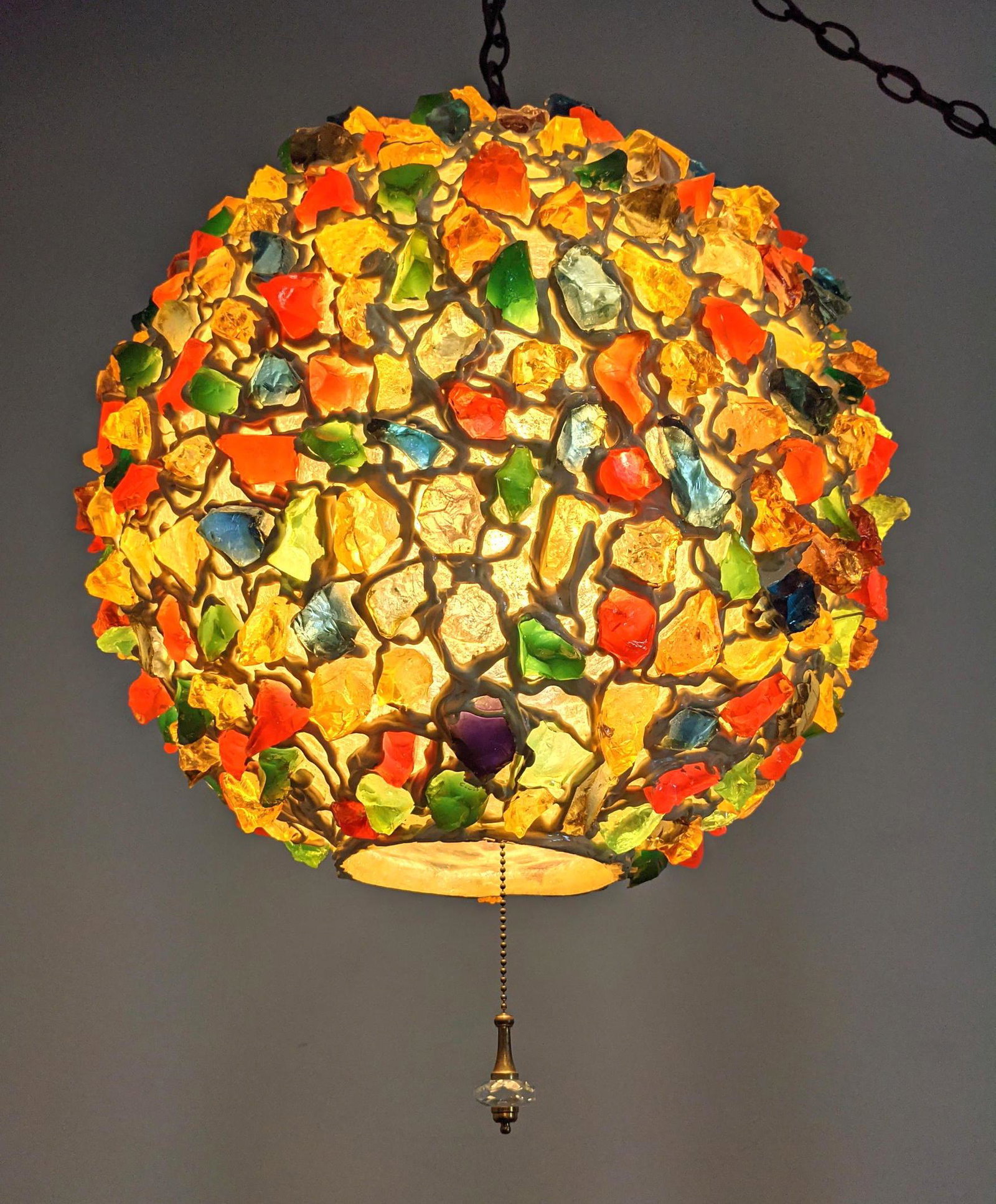 Modernist Chunk Glass Ball Pendant Lamp Chandelier.: Modernist Chunk Glass Ball Pendant Lamp Chandelier.-- Dimensions: H: 19 inches: W: 17 inches: D: 17 inches ---