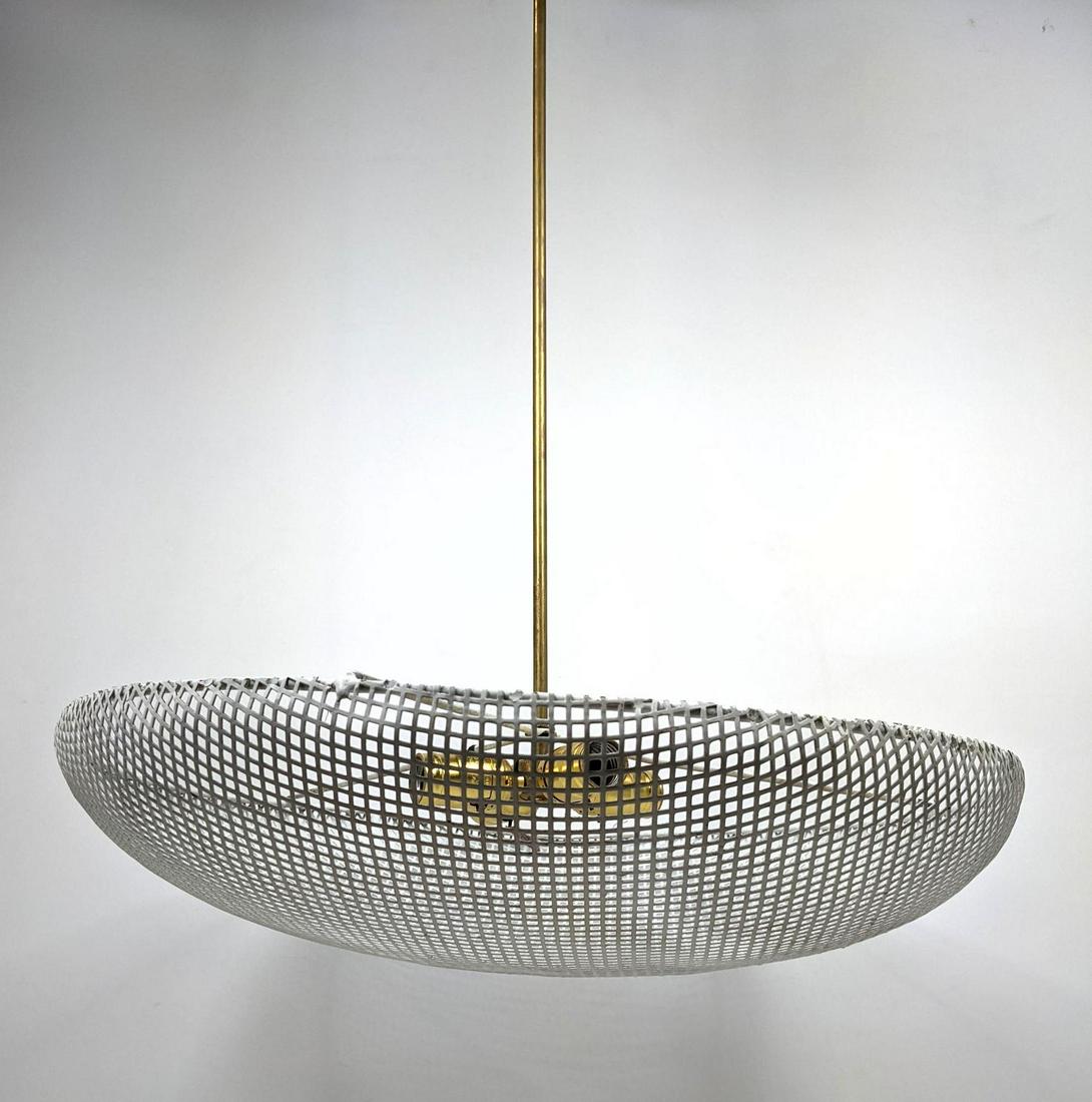 Italian Modernist Hanging Light Chandelier. White Mesh: Italian Modernist Hanging Light Chandelier. White Mesh Bowl Form Shade-- Dimensions: H: 36 inches: W: 22 inches: D: 22 inches ---