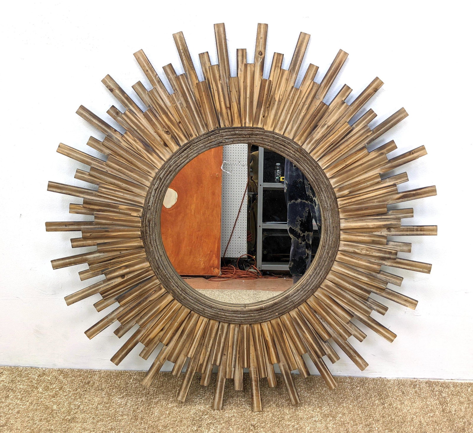 Contemporary Wood Sunburst Wall Mirror. Wood Rays.: Contemporary Wood Sunburst Wall Mirror. Wood Rays. -- Dimensions: H: 42 inches: W: 42 inches ---