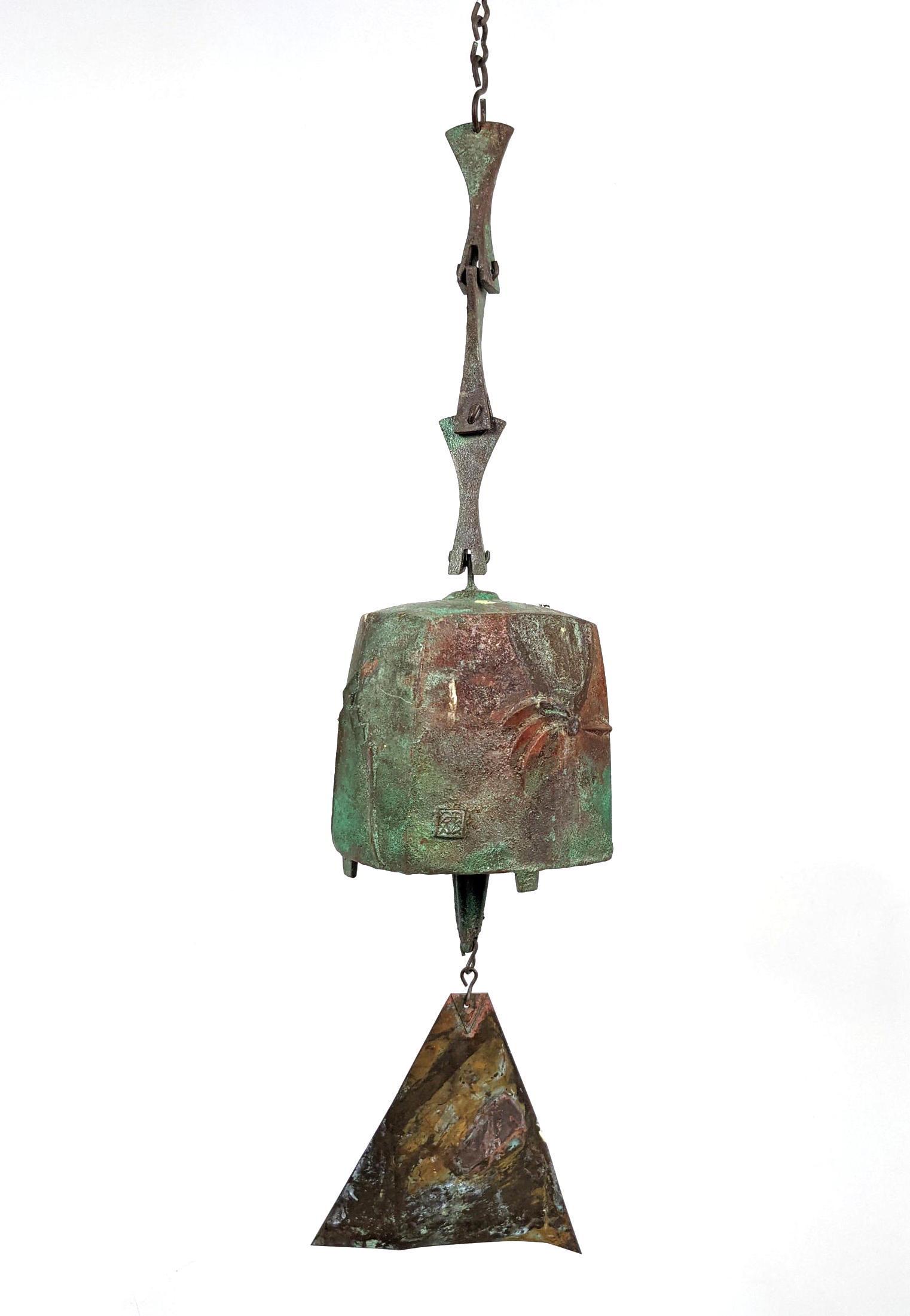 PAOLI SOLERI Large Bronze Bell. Wind Sculpture. Wind Ch: PAOLI SOLERI Large Bronze Bell. Wind Sculpture. Wind Chime. American Artisan Craft. Marked-- Dimensions: H: 22 inches: W: 5.25 inches: D: 5.25 inches ---