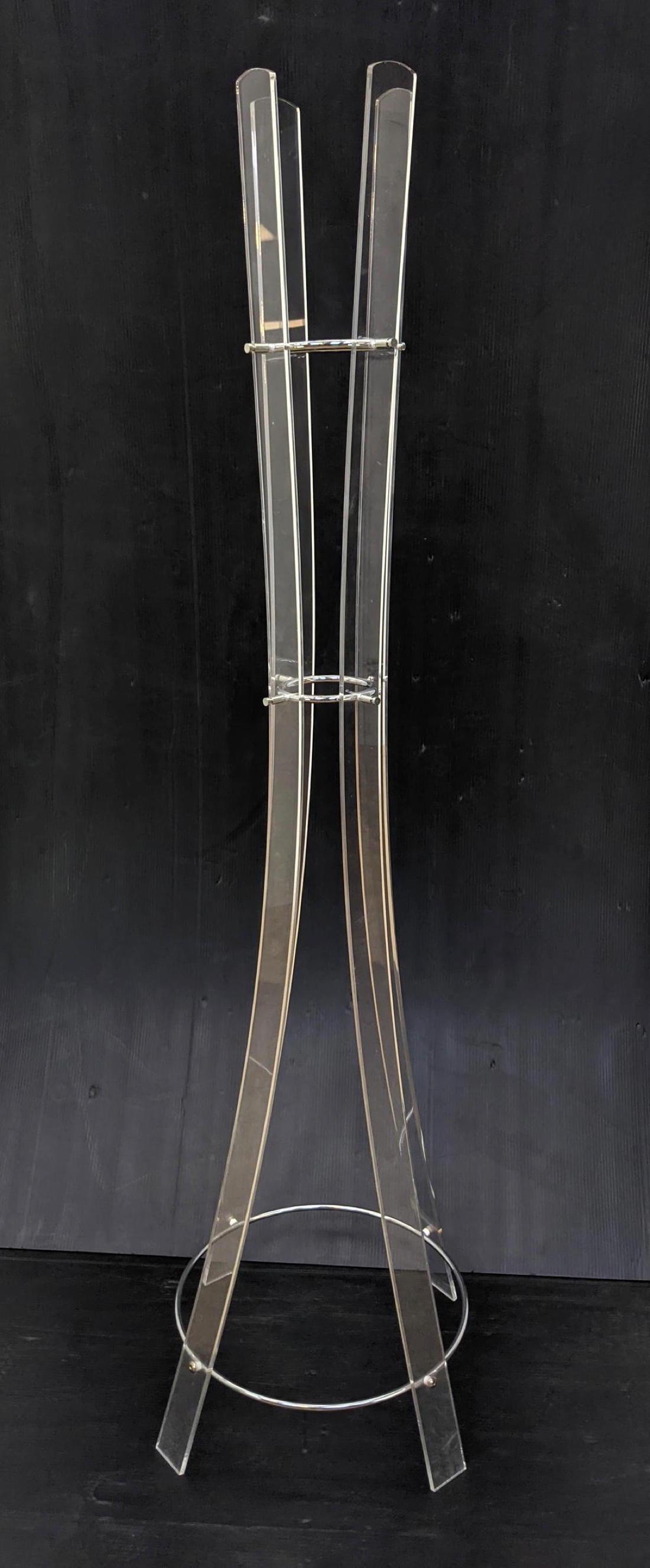 Lucite Floor Model Hat Coat Rack. Chrome trim.: Lucite Floor Model Hat Coat Rack. Chrome trim. -- Dimensions: H: 67.5 inches: W: 20 inches: D: 20 inches ---