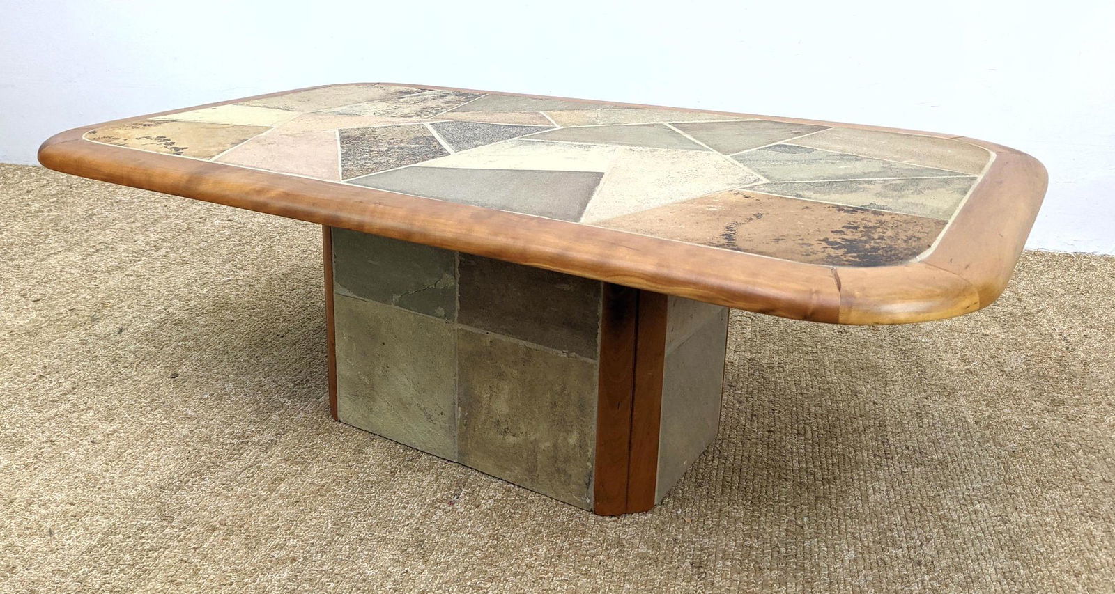Modernist Decorator Stone Tile Top Coffee Table: Modernist Decorator Stone Tile Top Coffee Table-- Dimensions: H: 16 inches: W: 48 inches: D: 28 inches ---