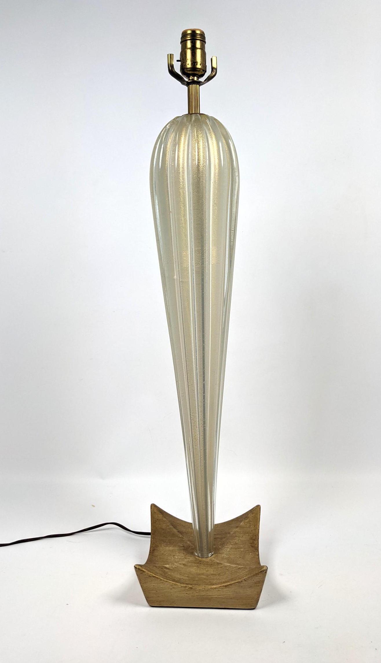Tall Murano Glass Table Lamp. Wood Base.: Tall Murano Glass Table Lamp. Wood Base.-- Dimensions: H: 31 inches: W: 7 inches: D: 7 inches ---
