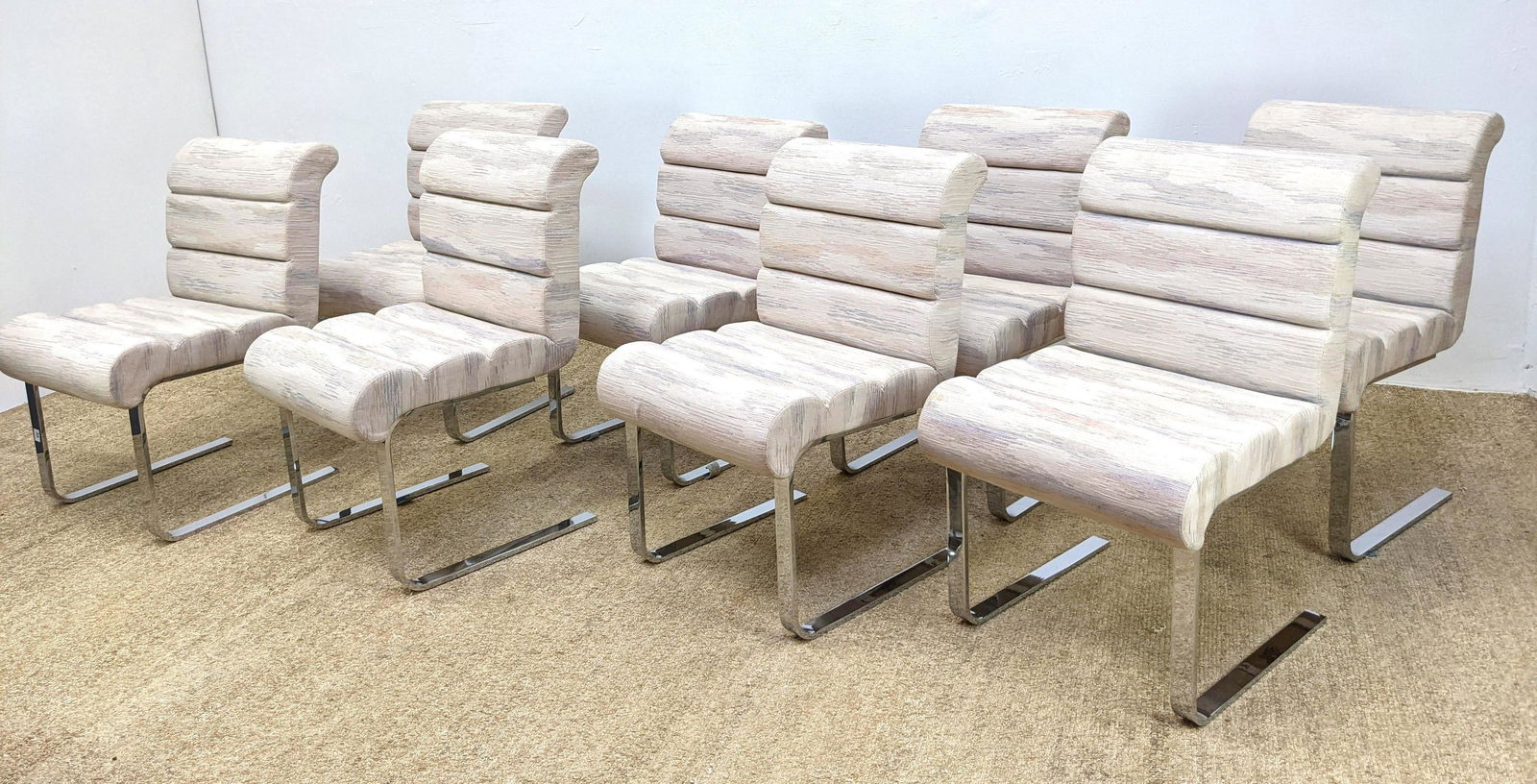 Set 8 PACE Collection Dining Chairs. Upholstered rib de: Set 8 PACE Collection Dining Chairs. Upholstered rib design on chrome bases. -- Dimensions: H: 33 inches: W: 20 inches: D: 25 inches ---