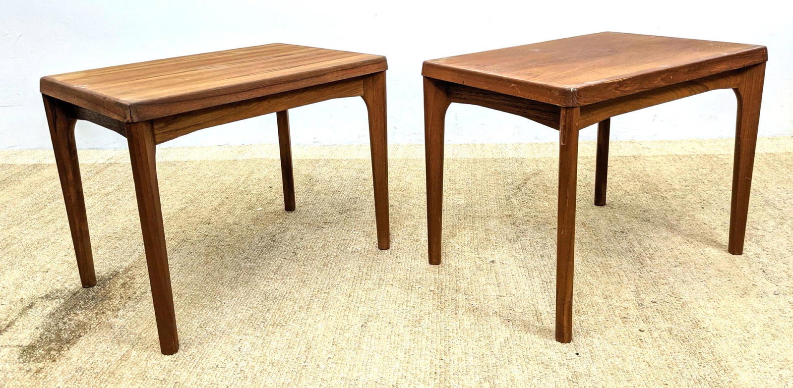 Pair VEJLE STOLE Side Tables. Danish Modern Teak.: Pair VEJLE STOLE Side Tables. Danish Modern Teak. -- Dimensions: H: 20 inches: W: 17.5 inches: D: 25.5 inches ---